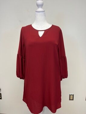 As U Wish Burgandy Red Dress with Poof Drop Sleeves Size L
